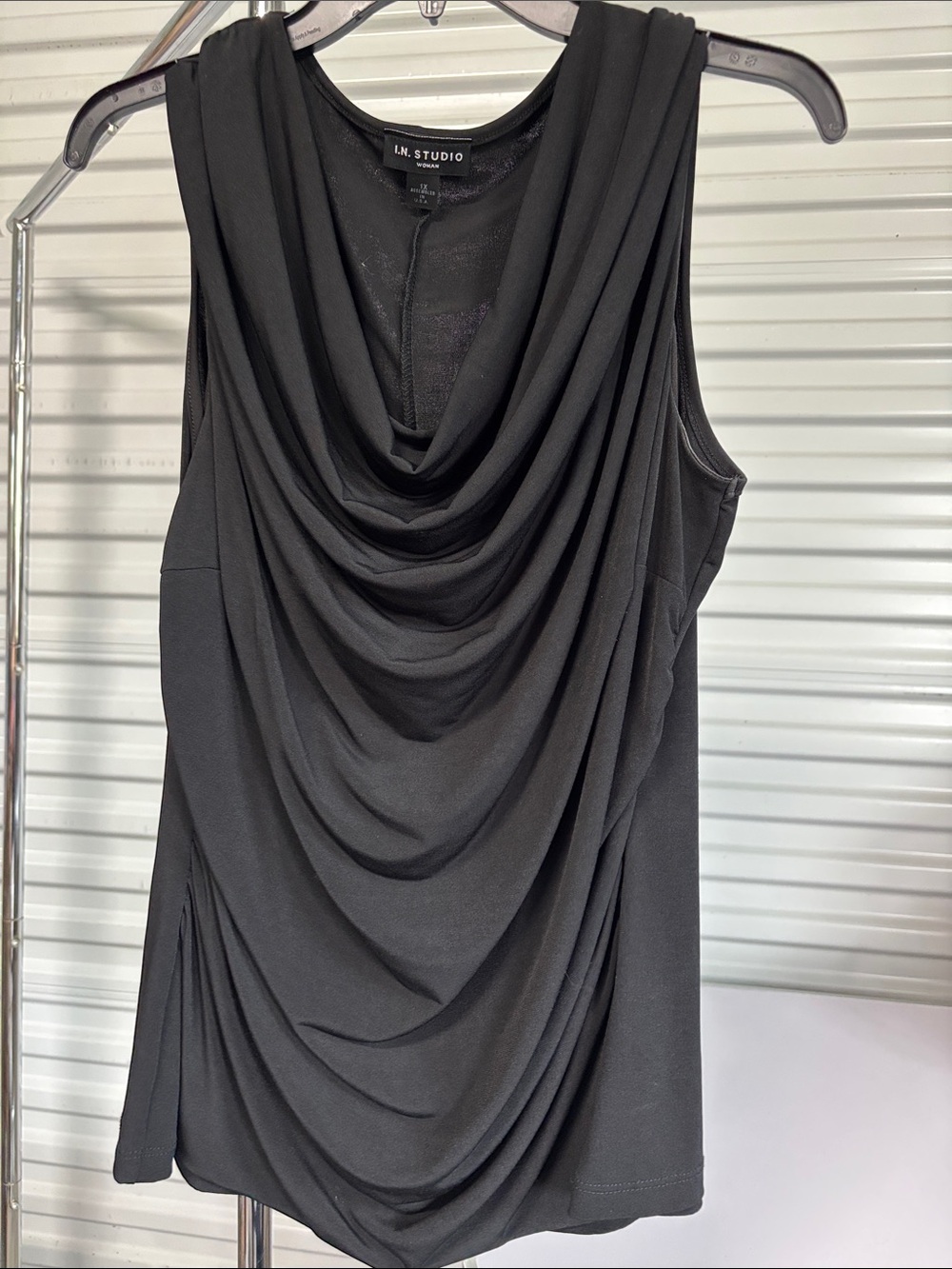 I.N. Studio Black Draped Cowl Sleeveless Top